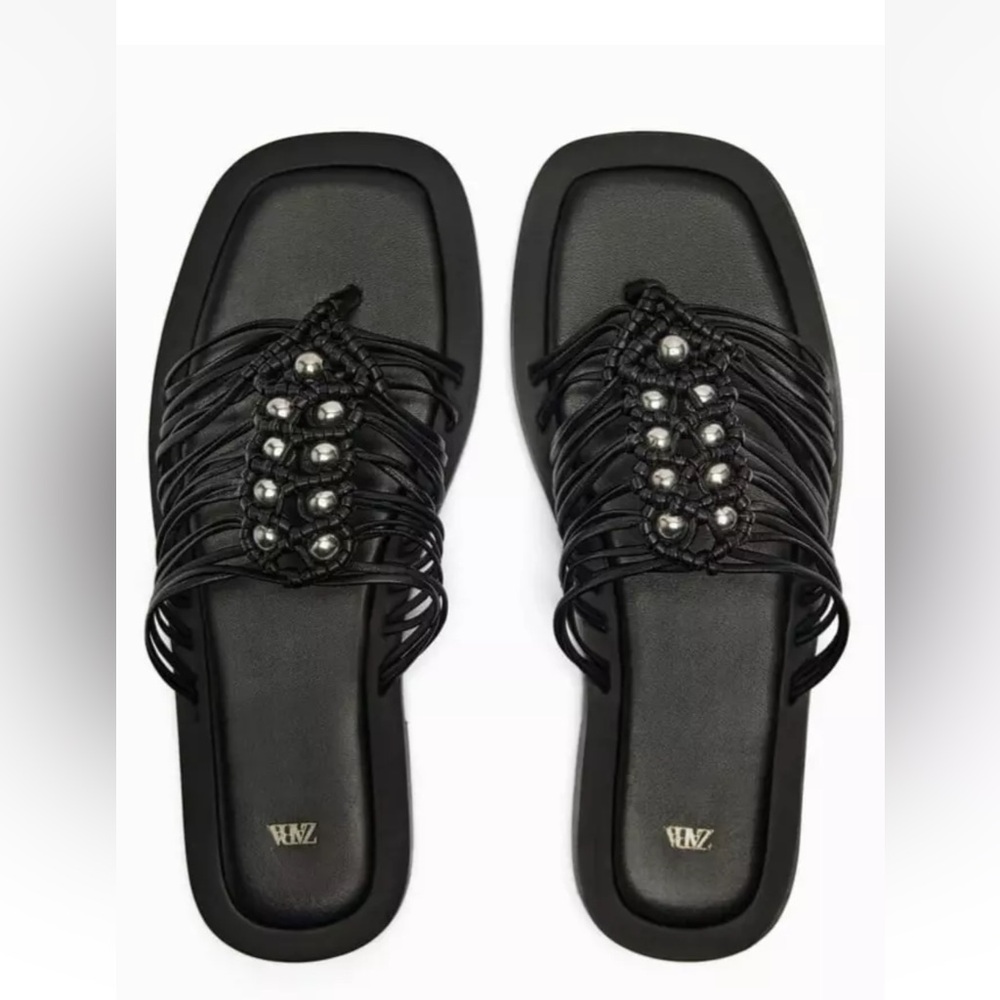 NWT Zara flat woven leather sandals